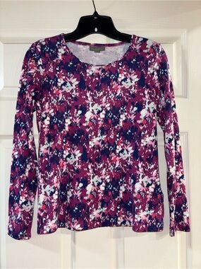 Style & Co. Long Sleeve Scoop Neck Top in Pink Multi